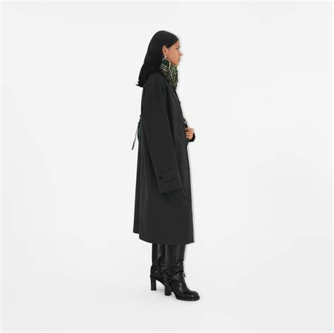 Long Cotton Blend Car Coat in Black 